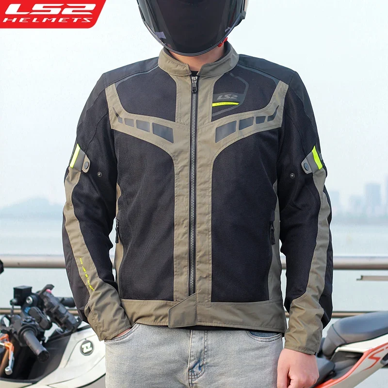 LS2 Original Motorcycle Jacket Reflective Breathable Anti Fall Motorbike Jacket Men Women Motocross Riding Clothes Racing Jacket