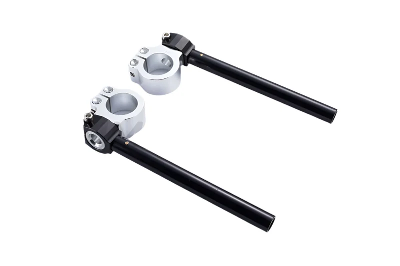 Guidon Bracelet Moto Cafe Racer CNC Noir et Argent pour Fourche 32 à 50 mm