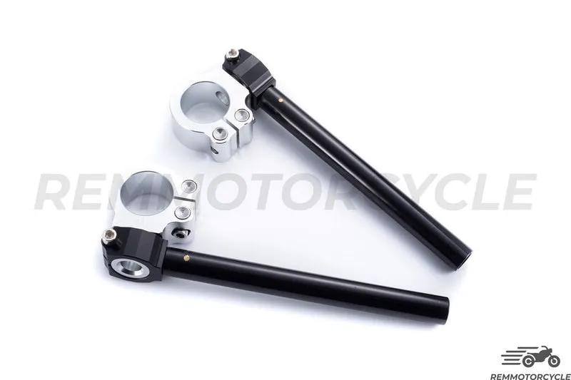 Guidon Bracelet Moto Cafe Racer CNC Noir et Argent pour Fourche 32 à 50 mm