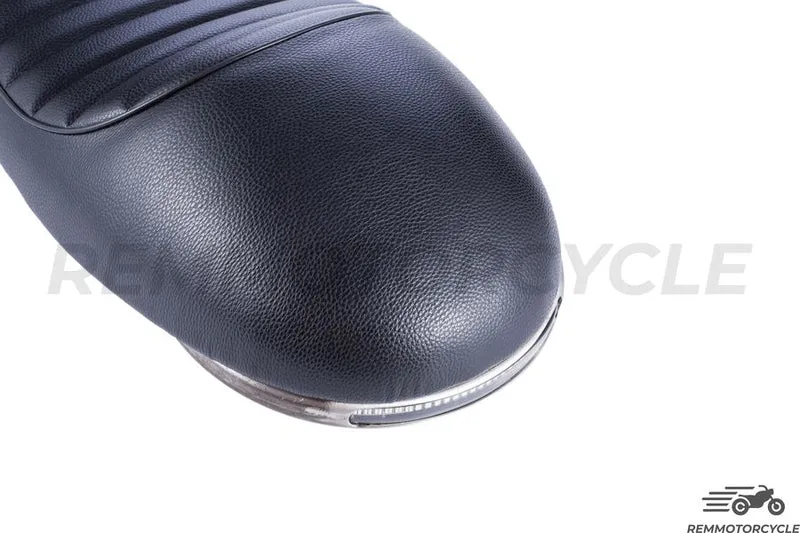 Selle Moto Vintage Noir + Boucle plate courte + Bande LED