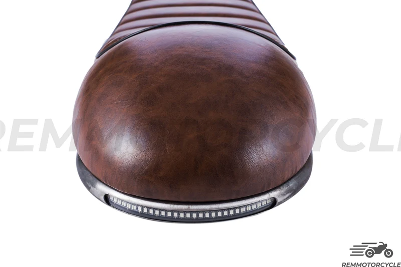 Selle Moto Vintage Marron avec Boucle de cadre et Feux LED intégrées