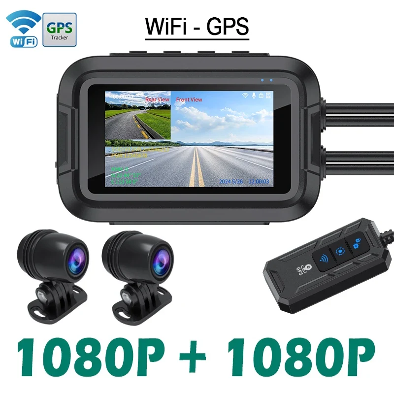 WiFi Motorcycle DVR Dash Cam 1080P+1080P Full Body Waterproof Moto Camera Front Rear Driving Video Recorder GPS Logger Black Box