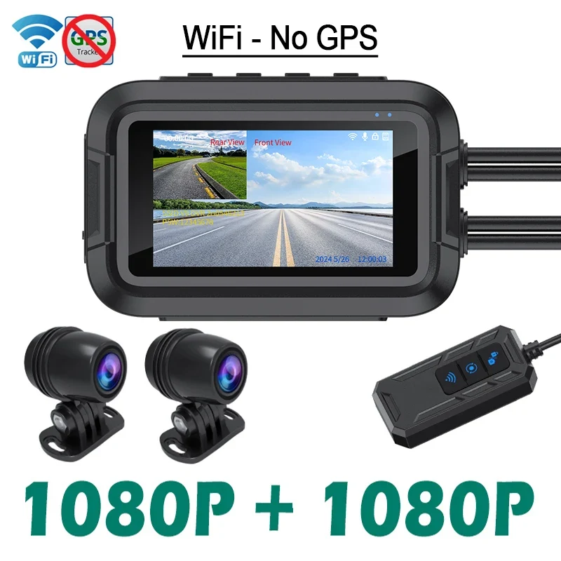 WiFi Motorcycle DVR Dash Cam 1080P+1080P Full Body Waterproof Moto Camera Front Rear Driving Video Recorder GPS Logger Black Box