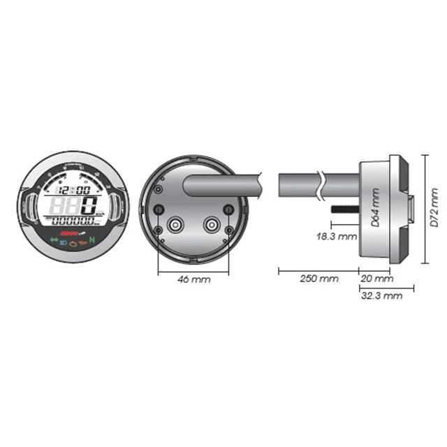 Marcador multifuncion DL-03S D64 0-360 km/h - 15000 RPM (CE) Koso
