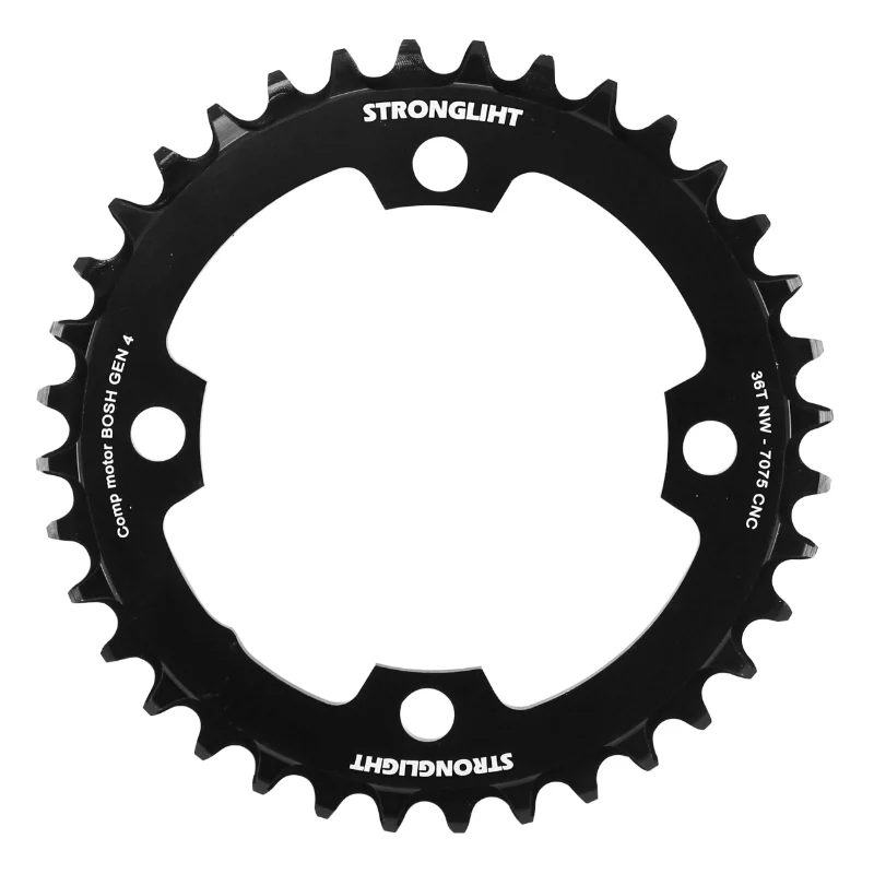 Plateau VAE-E-Bike 4 branches Ø 104 Pour Bosch Stronglight -4- 36 dents Mono Noir Alu 7075 (Pour Systeme 4Ème Generation) Compatible Avec Spider Ref 181118 Narrow Wide