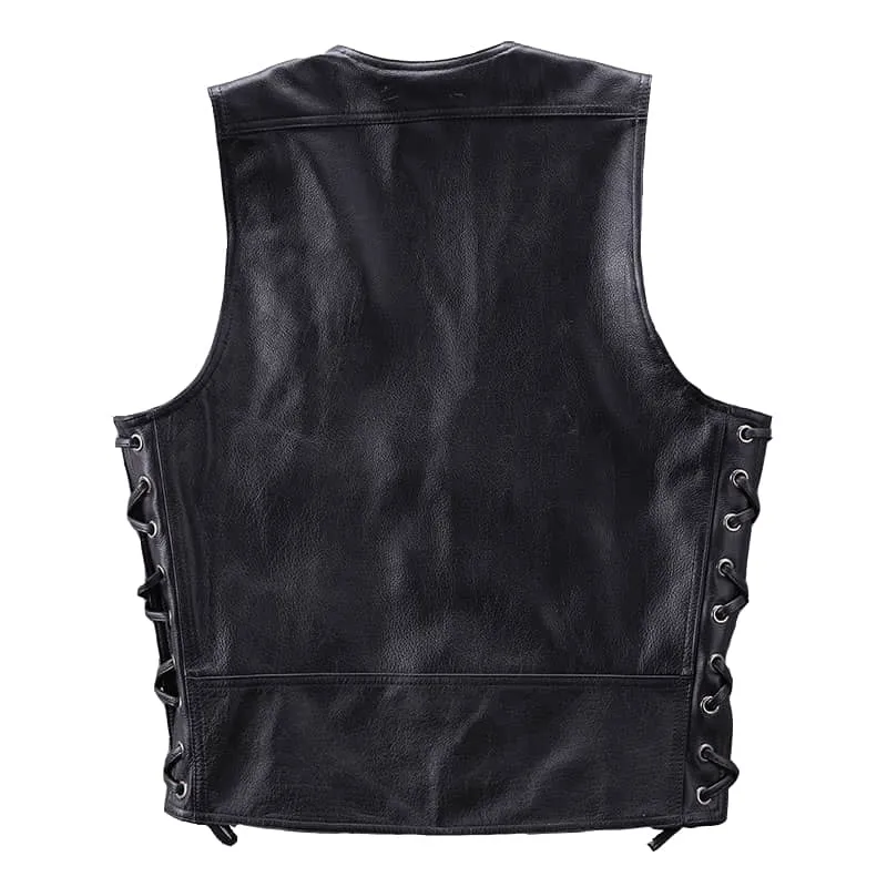 Gilet cuir biker avec chaînes