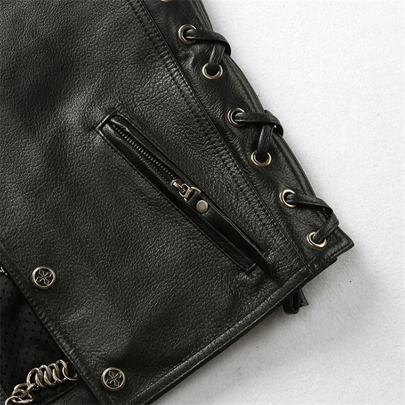 Gilet cuir biker avec chaînes