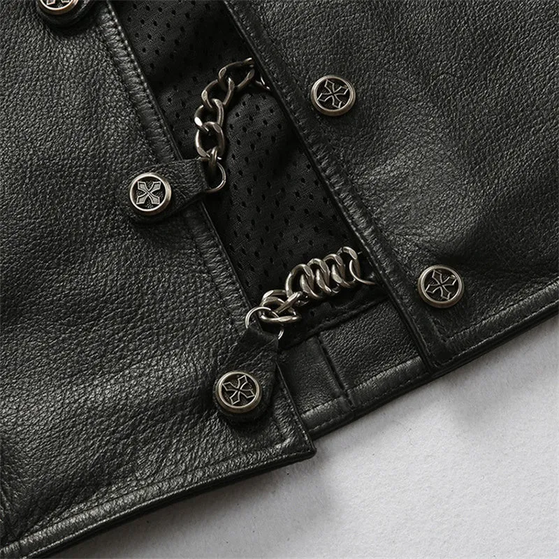 Gilet cuir biker avec chaînes