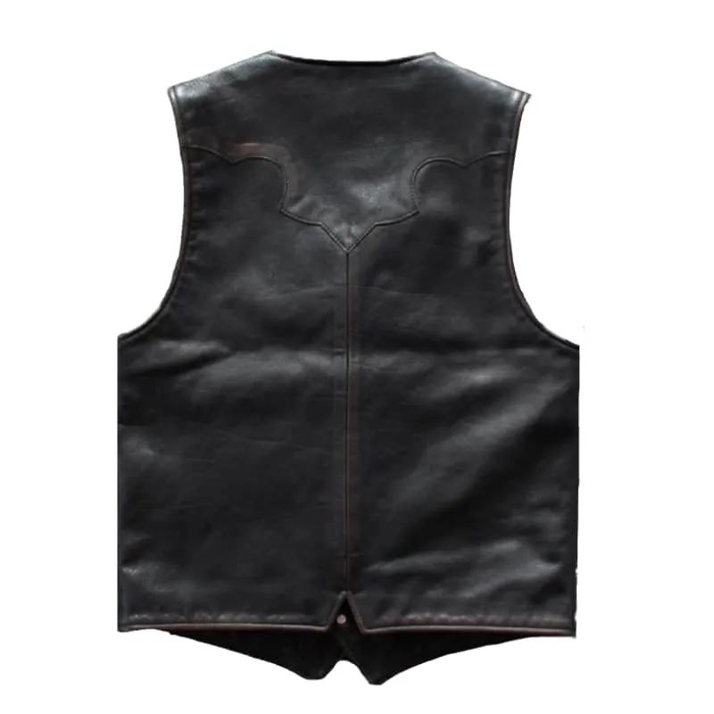 Gilet biker sans manche en cuir vieilli