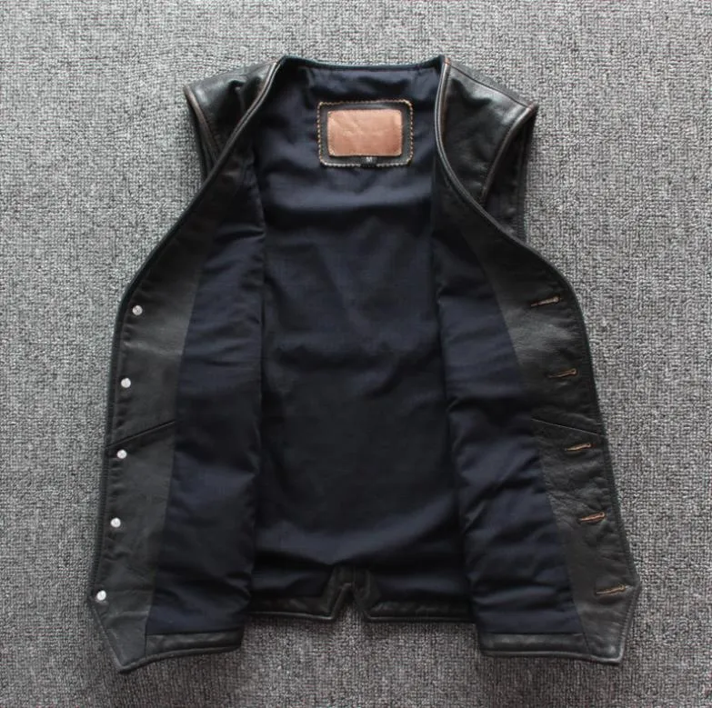 Gilet biker sans manche en cuir vieilli