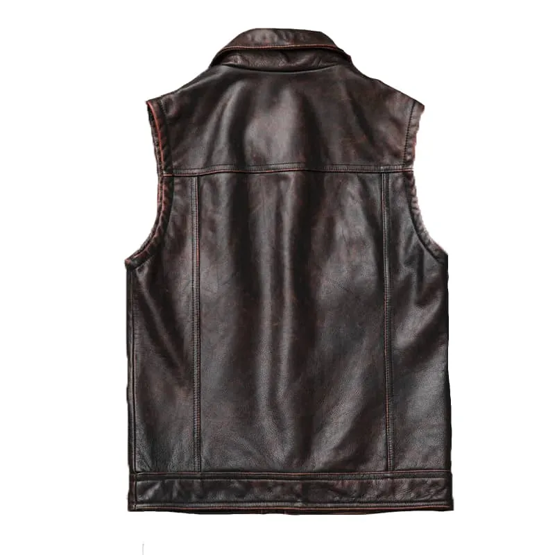 Gilet en cuir marron pour biker