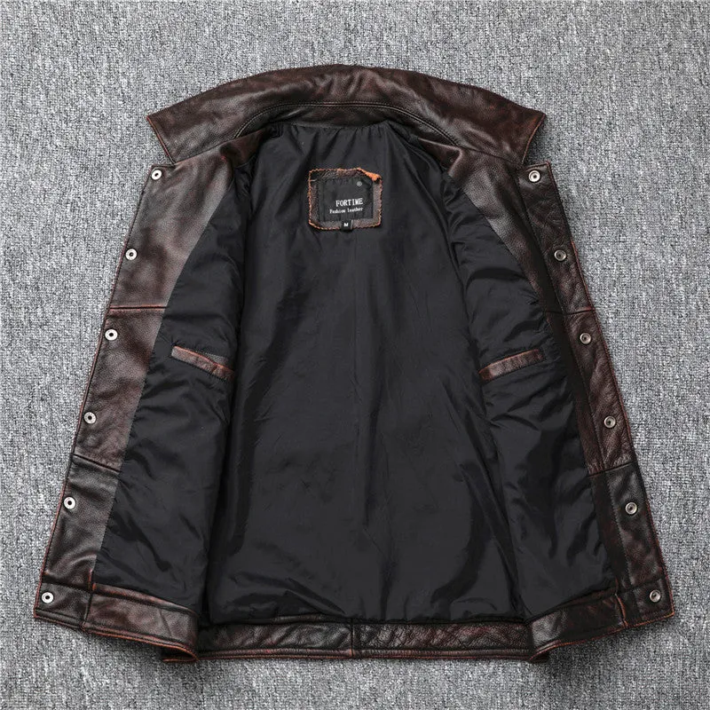 Gilet en cuir marron pour biker