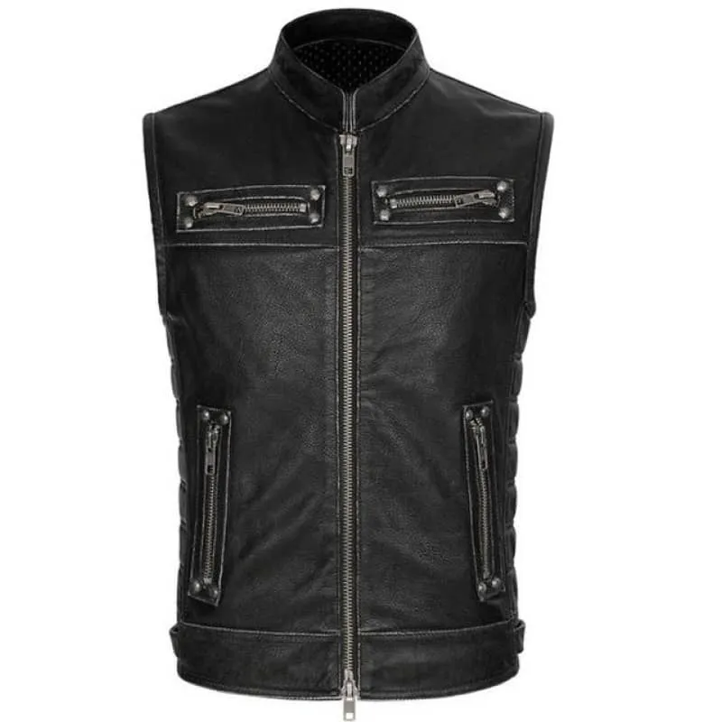 Gilet biker en cuir - Svart