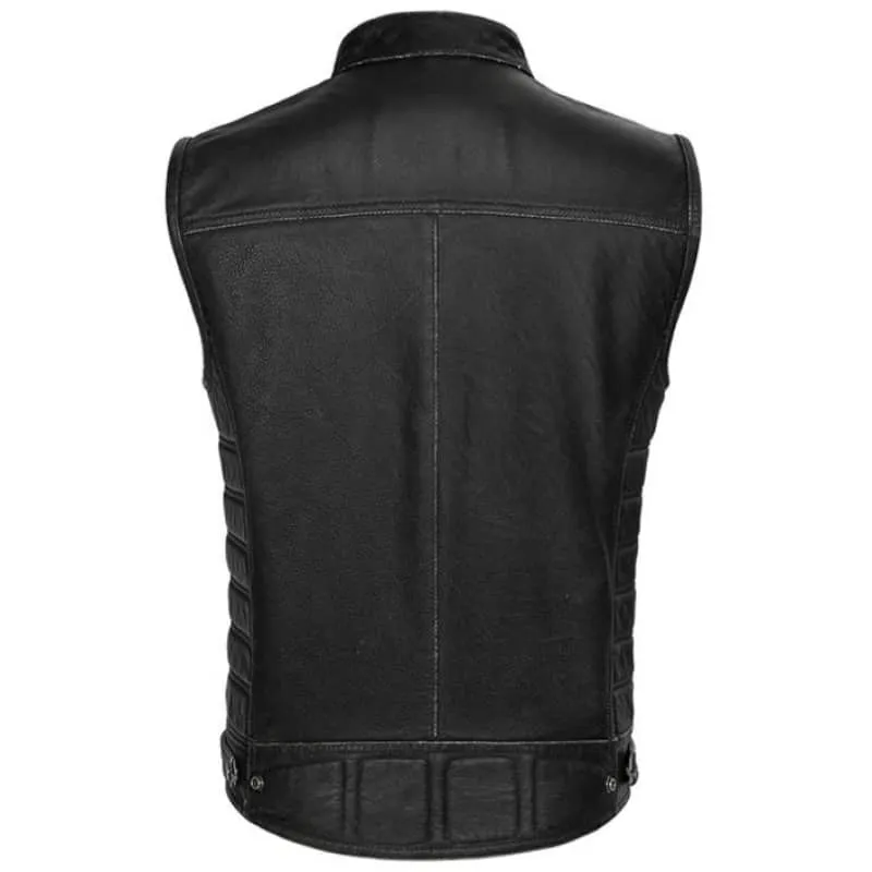 Gilet biker en cuir - Svart