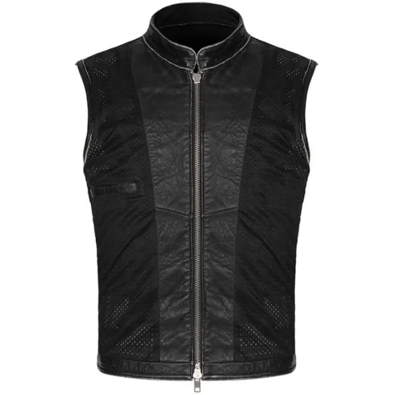 Gilet biker en cuir - Svart