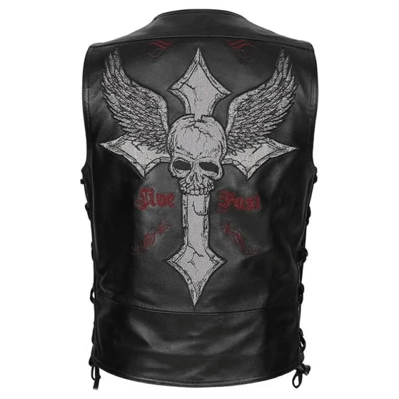 Gilet cuir biker - Live fast