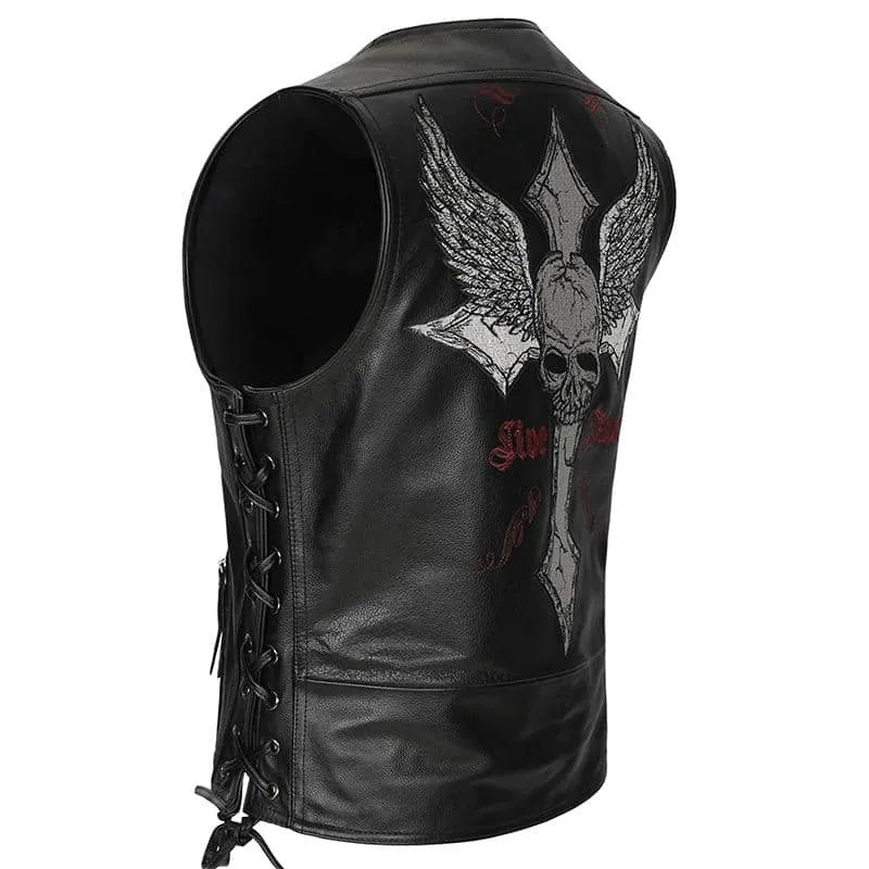 Gilet cuir biker - Live fast