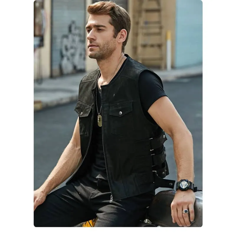 Gilet cuir biker - Arnold
