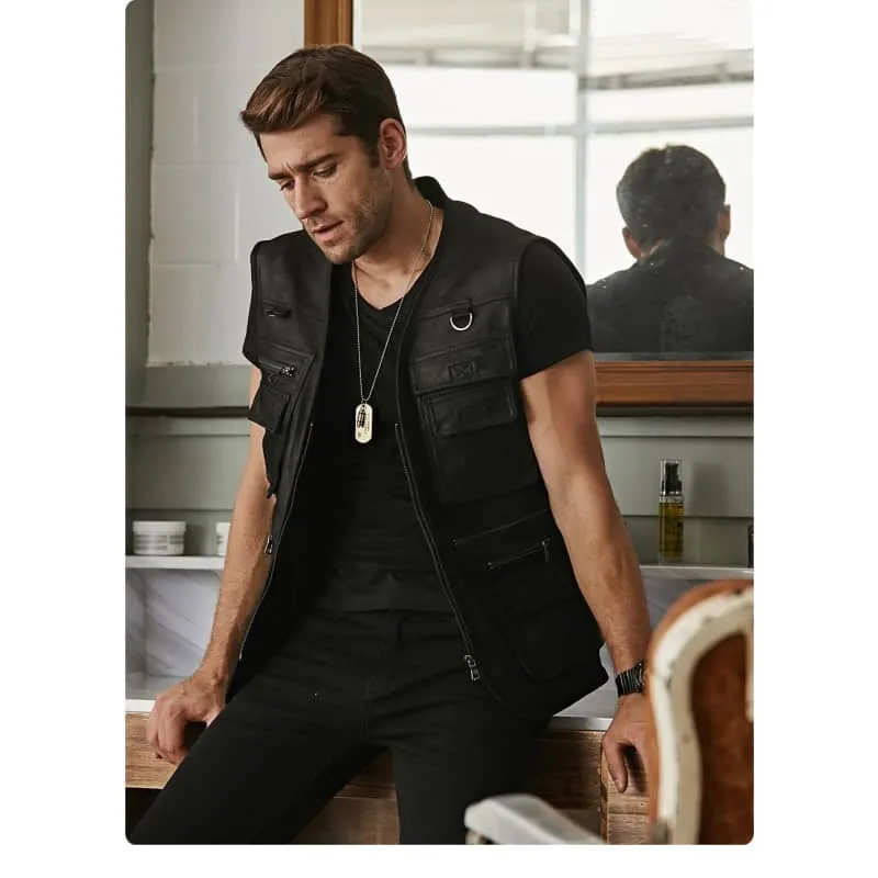 Gilet cuir biker marron