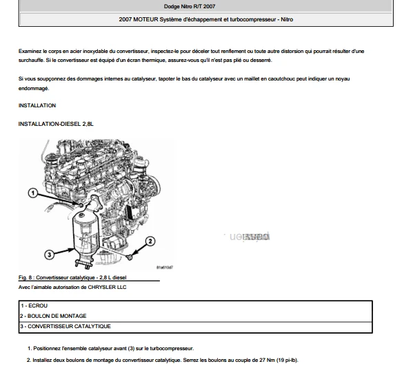 Manuel d'atelier Dodge Nitro 2007 français