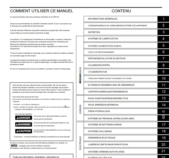 Manuel d'atelier Honda XLV 700 transalp 2007 pdf en français