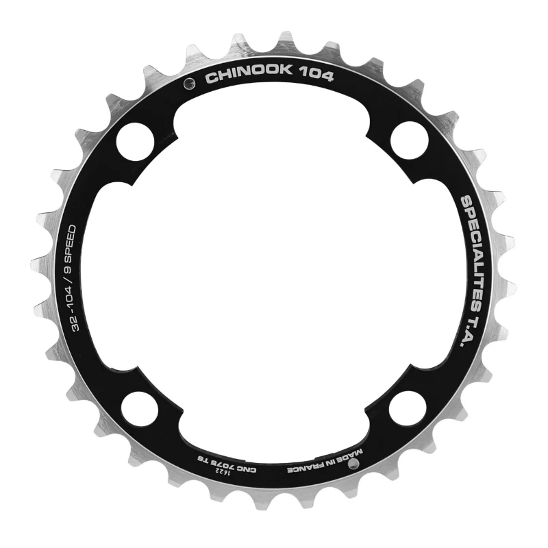 Plateau VTT 4 branches Ø 104 Ta Chinook Triple 32 dents Milieu Noir Alu Pour Shimano - Sram - Race Face - Fsa 8-9V.