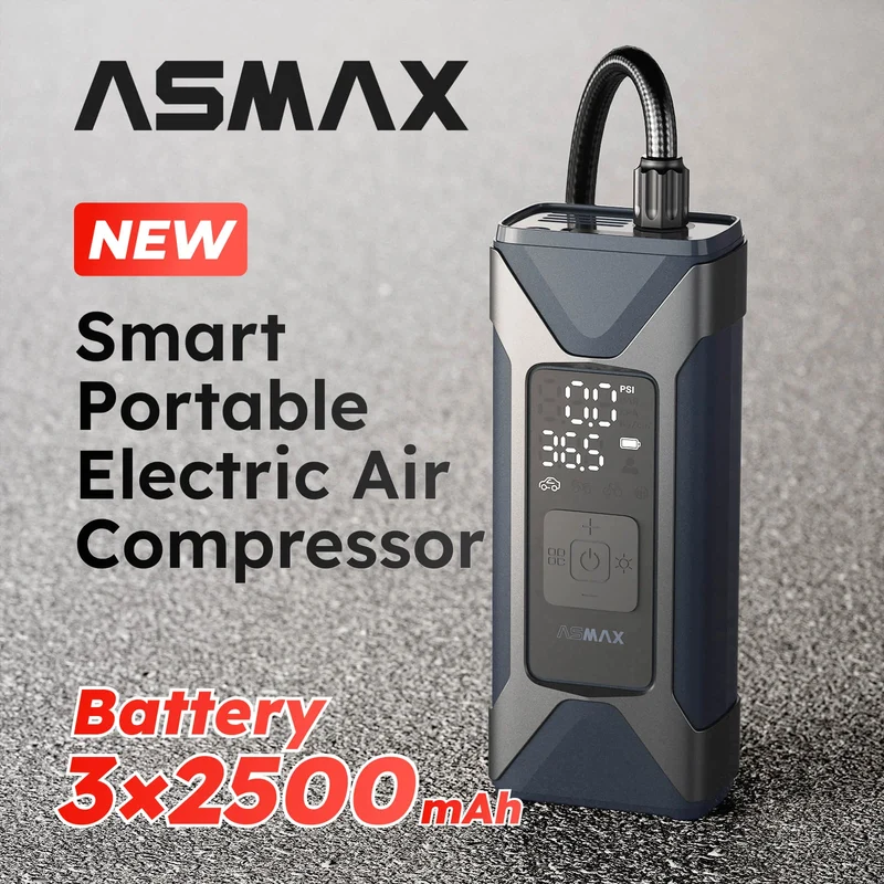 ASMAX Motorcycle Air Pump 7500mAh Tyre Electric Inflator Pump 160PSI Portable Inflator Pump for Car Bicycle Balls Air Compressor