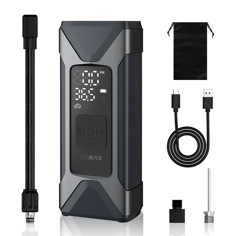 ASMAX Motorcycle Air Pump 7500mAh Tyre Electric Inflator Pump 160PSI Portable Inflator Pump for Car Bicycle Balls Air Compressor