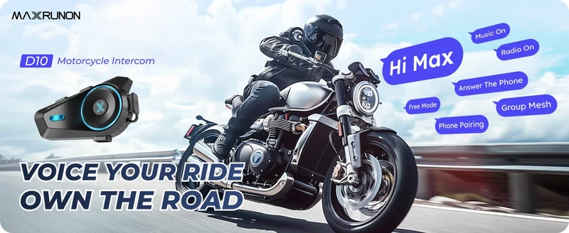 MAXRUNON D10 Motorcycle Bluetooth Intercom Helmet Headset 4 Riders Moto Group Interphone App AI Voice Control ENC IPX7 FM BT5.4