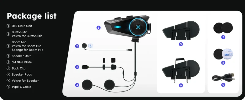MAXRUNON D10 Motorcycle Bluetooth Intercom Helmet Headset 4 Riders Moto Group Interphone App AI Voice Control ENC IPX7 FM BT5.4