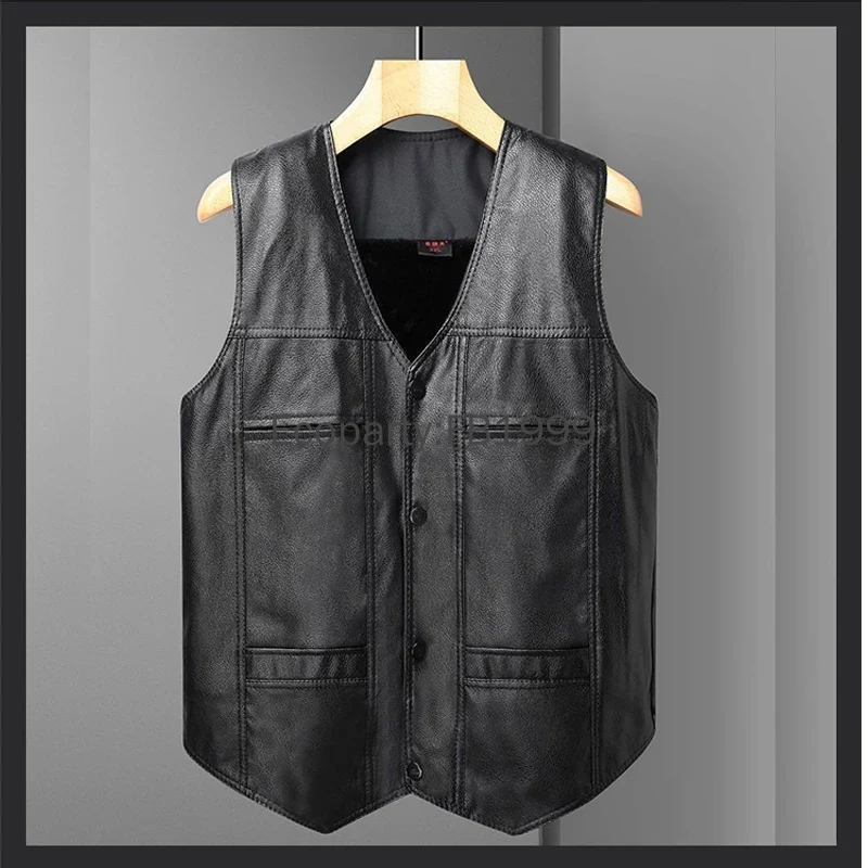 New Men Fashion Pu Leather Punk Biker Vest Spring Autumn Sleeveless Jacket For Men Black V-neck Pocket Motorcycle Waistcoat Male