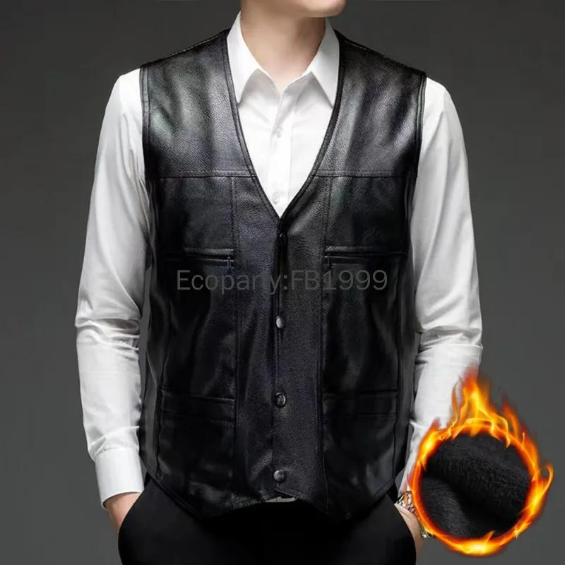 New Men Fashion Pu Leather Punk Biker Vest Spring Autumn Sleeveless Jacket For Men Black V-neck Pocket Motorcycle Waistcoat Male