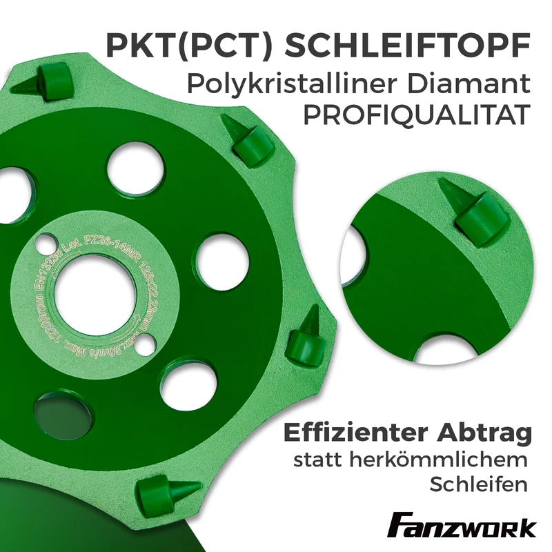 FANZWORK PKD Diamant Schleiftopf 125mm für Winkelschleifer, Betonschleifer