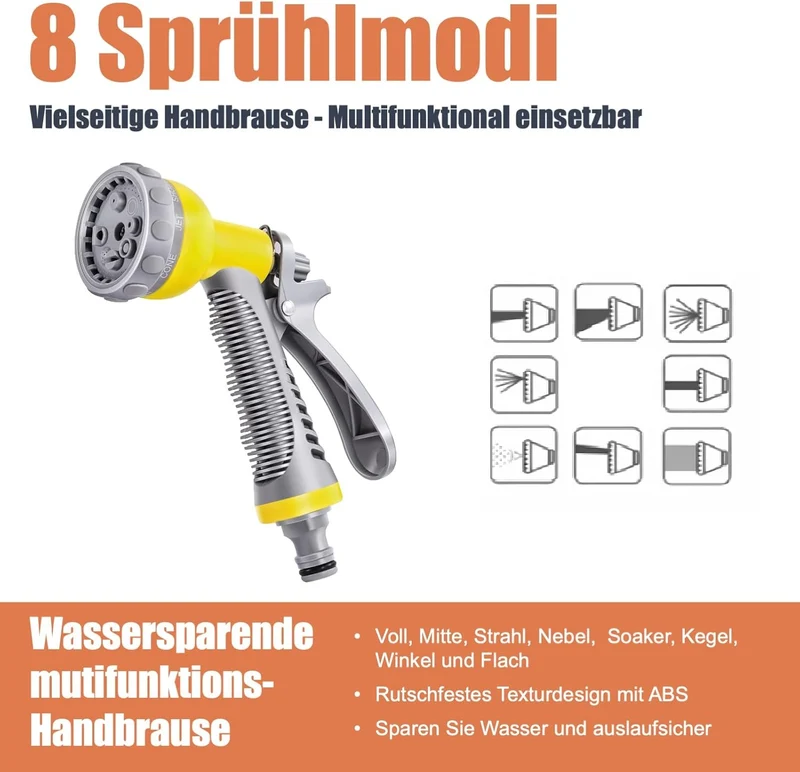 Schlauchtrommel 35m+2m 1/2" mit Wandhalterung Inkl. 8-Funktionen-Multi-Handbrause | Automatik Einrollen | 180° Schwenkbar | Gartenschlauch RoHS geprüft