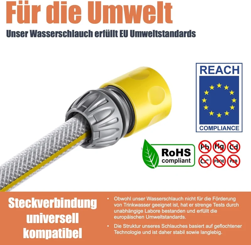 Schlauchtrommel 35m+2m 1/2" mit Wandhalterung Inkl. 8-Funktionen-Multi-Handbrause | Automatik Einrollen | 180° Schwenkbar | Gartenschlauch RoHS geprüft