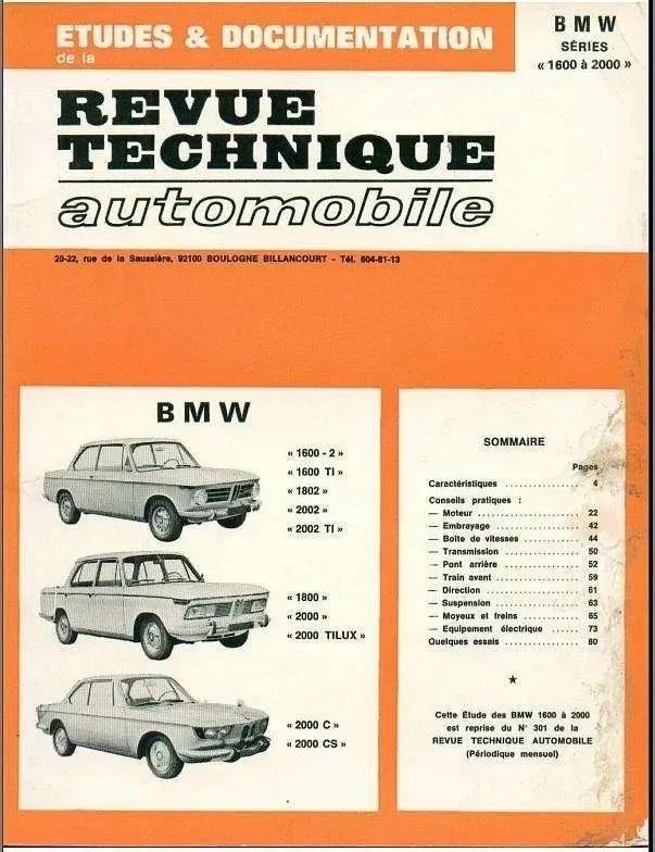 manuel d'atelier BMW 1500 2002 2000 CS
