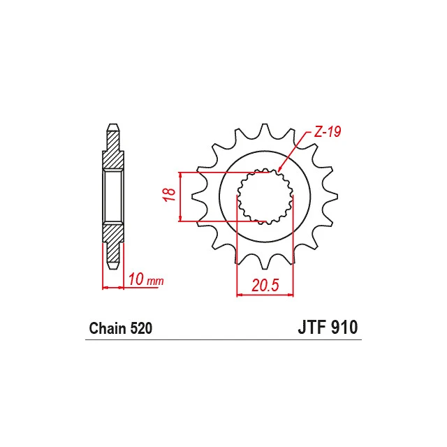 Piñón de ataque Zontes 125 21-23 Z14 paso 520 JT Sprockets