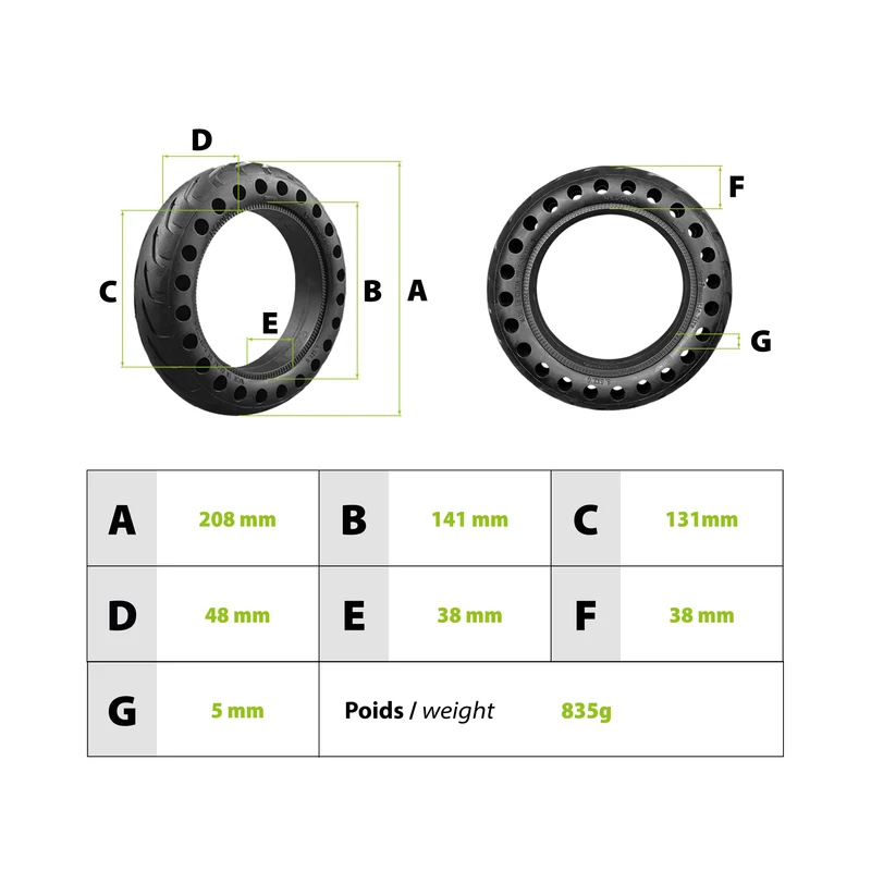 Pneu plein Zero 8 & 9 avant Inokim Light 1 & 2