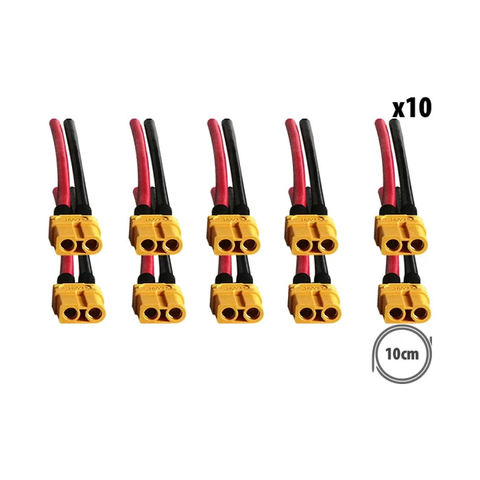 Prises XT60 Femelle avec Cable 10cm X10 pcs