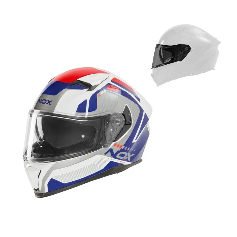 Casque intégral - N402 Mentor blanc bleu rouge brillant