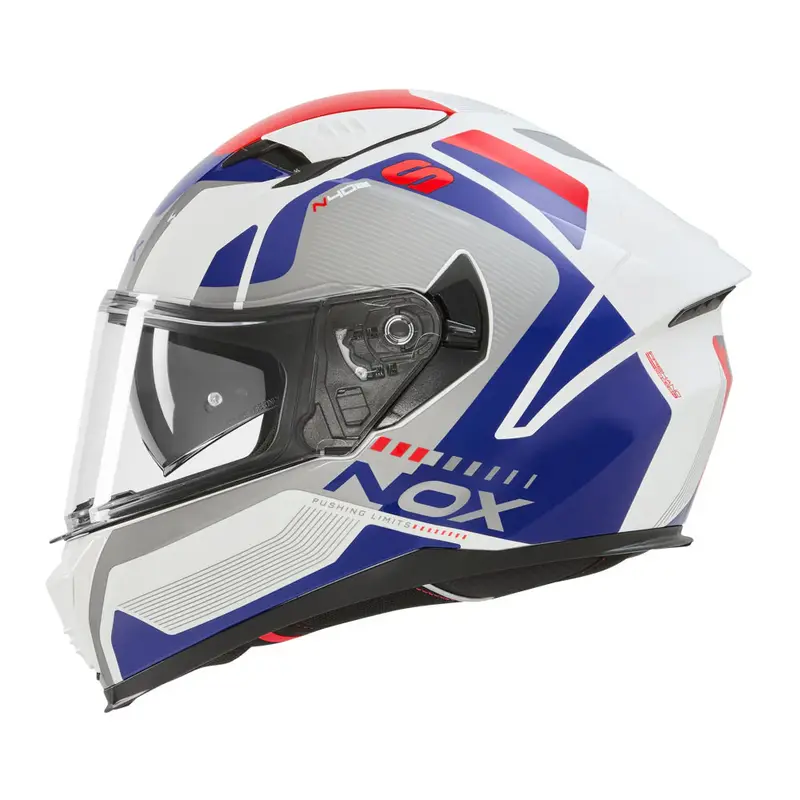 Casque intégral - N402 Mentor blanc bleu rouge brillant
