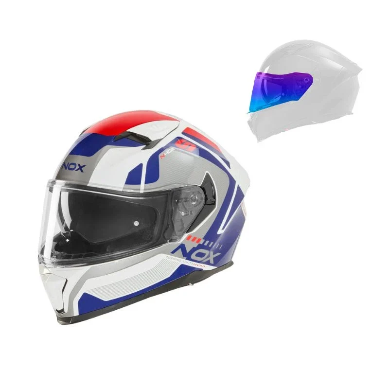 Casque intégral - N402 Mentor blanc bleu rouge brillant