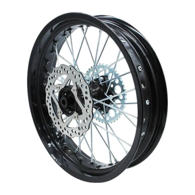 Llanta trasera aluminio completa 3.50x17" buje fundición Pitbike YCF - Negra
