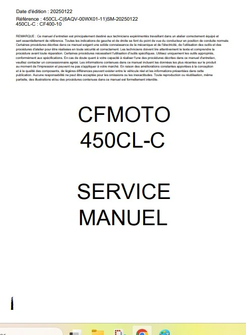 Manuel d'atelier CFMoto CL450C 2025 français