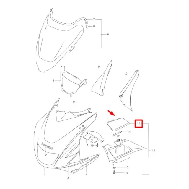 Tapa compartimiento lateral izquierdo Suzuki RF 600 93-95
