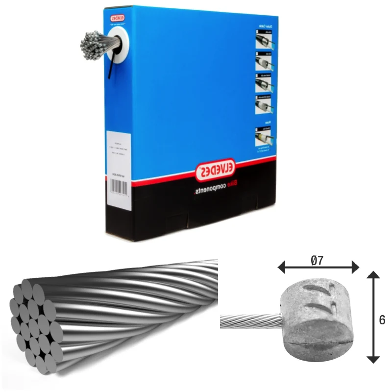 100 câble de freins 2 250mm 1x19 fils Elvedes Stainless Ø1,5mm tête en T Ø7x6