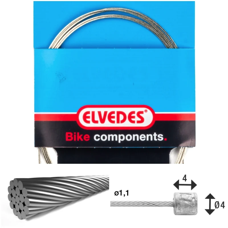 Câble de transmission 2 250mm 1x19 fils Elvedes Galvanisé Ø1,1mm avec tête Ø4x4