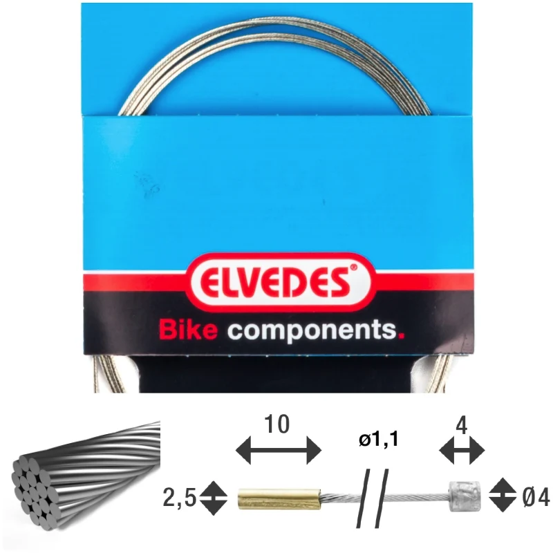 Câble de transmission 2 250mm 1x19 fils Elvedes Stainless Ø1,1mm avec tête N Ø2,5x10 et