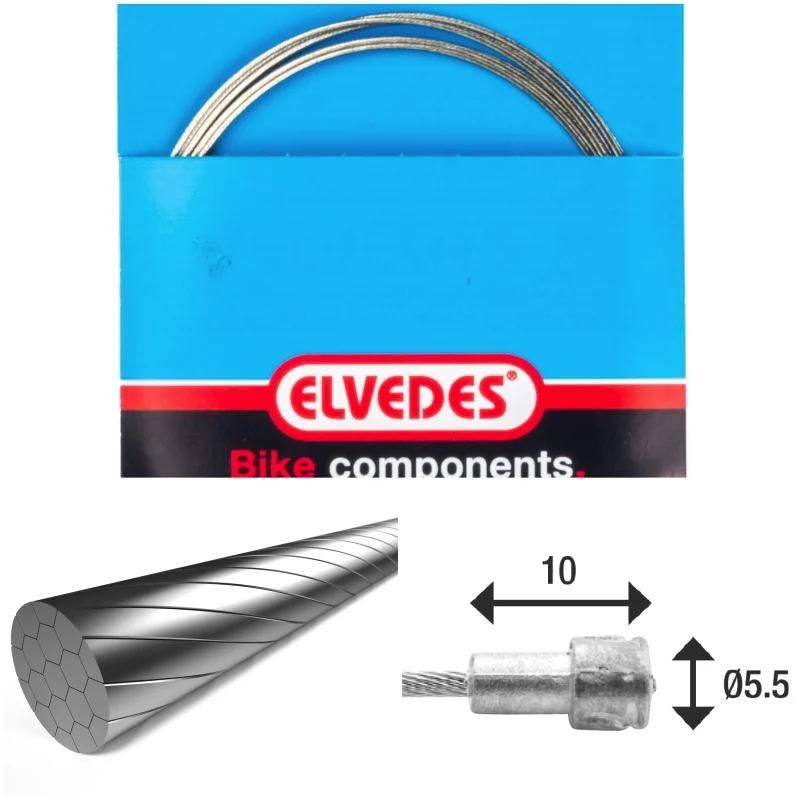 Câble de frein 2 250mm 1x19 fils Elvedes Stainless Slick Ø1,5mm tête en V Ø5,5x10