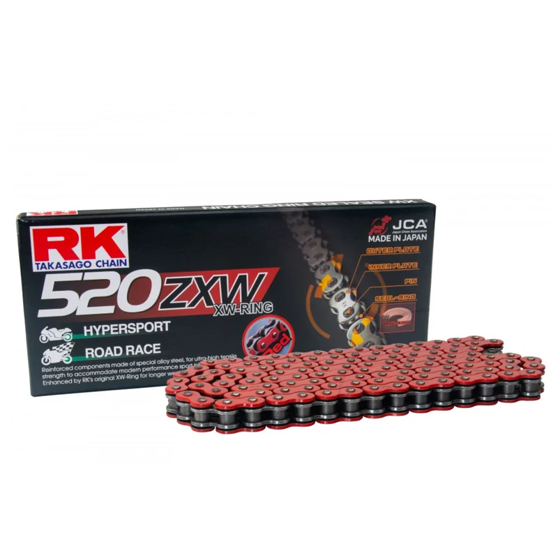 Cadena de transmisión 520 ZXW 112 enganche remache RK Japan - rojo